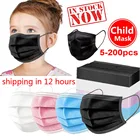 Одноразовая детская маска для рта, 3-слойная защитная безопасная дышащая черная, розовая цветная детская маска для лица