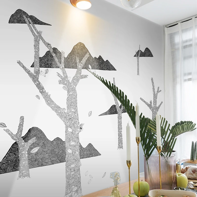 

Rustic Black White Tree Forest Wall Stickers Landscape Branches Trunk Self-adhesive Wallpaper Sofa TV Background Wall Decals