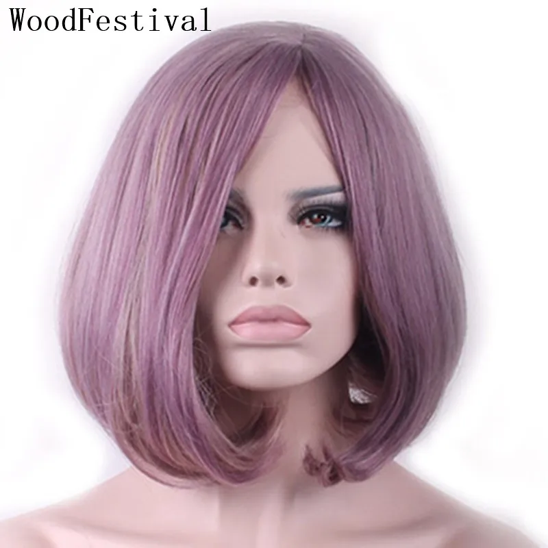 WoodFestival женские короткие парики фиолетовый серый высокая температура волокна Жаростойкие синтетические парики