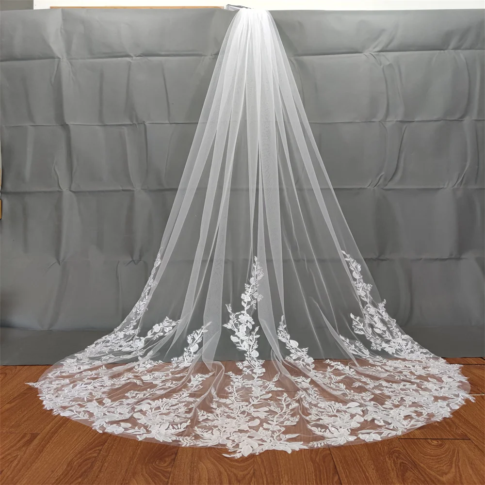 

Real Image Cathedral Length Bridal Veils 3m Long Lace Vestido De Noiva Longo Wedding Veil Ivory White Veil With Free Comb
