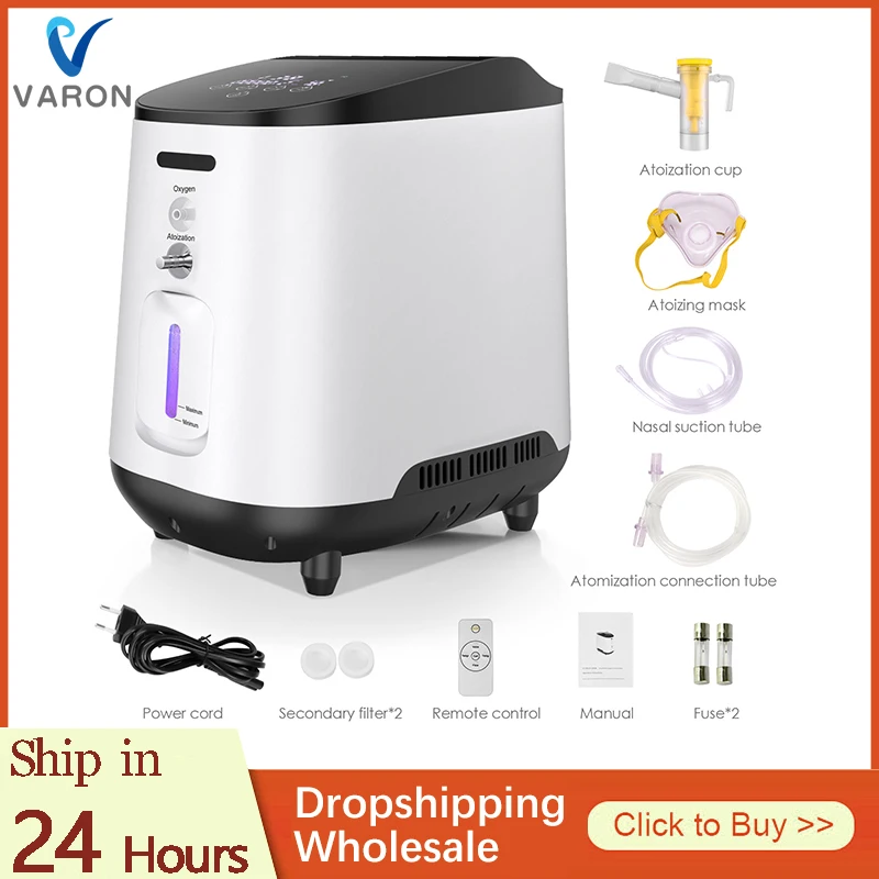 

VARON 1-7L/min Oxygen Concentrator Generator Machine Portable 48 Hours No Battery Air Purifier With Handle Household