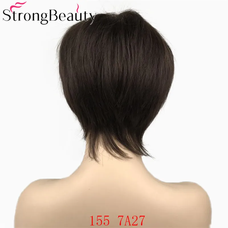 StrongBeauty короткие прямые парики натуральные волосы женские синтетические парики слоистые стриженные волосы парики