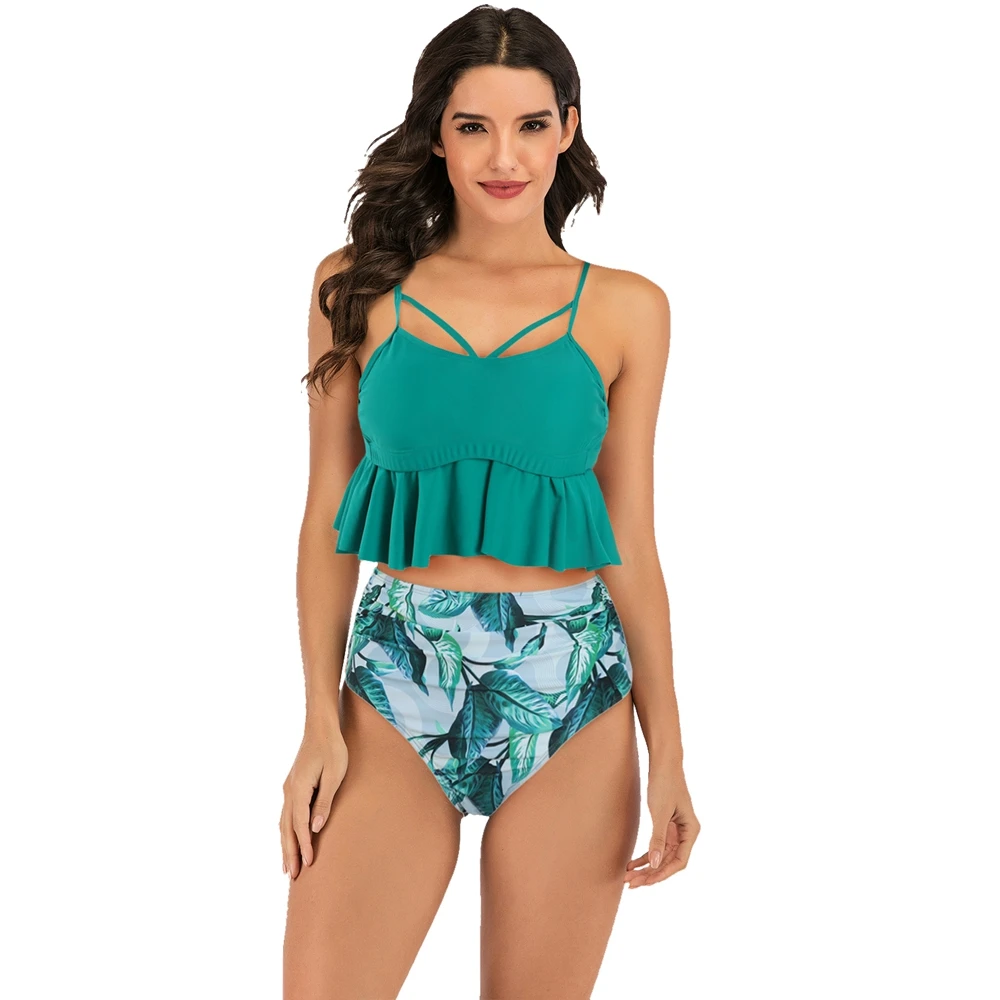 2020 New High Waist Bikini Swimwear Women Swimsuit Push Up Bikinis Bathing Suit Biquini Ruffle Plus Size Beachwear | Женская одежда