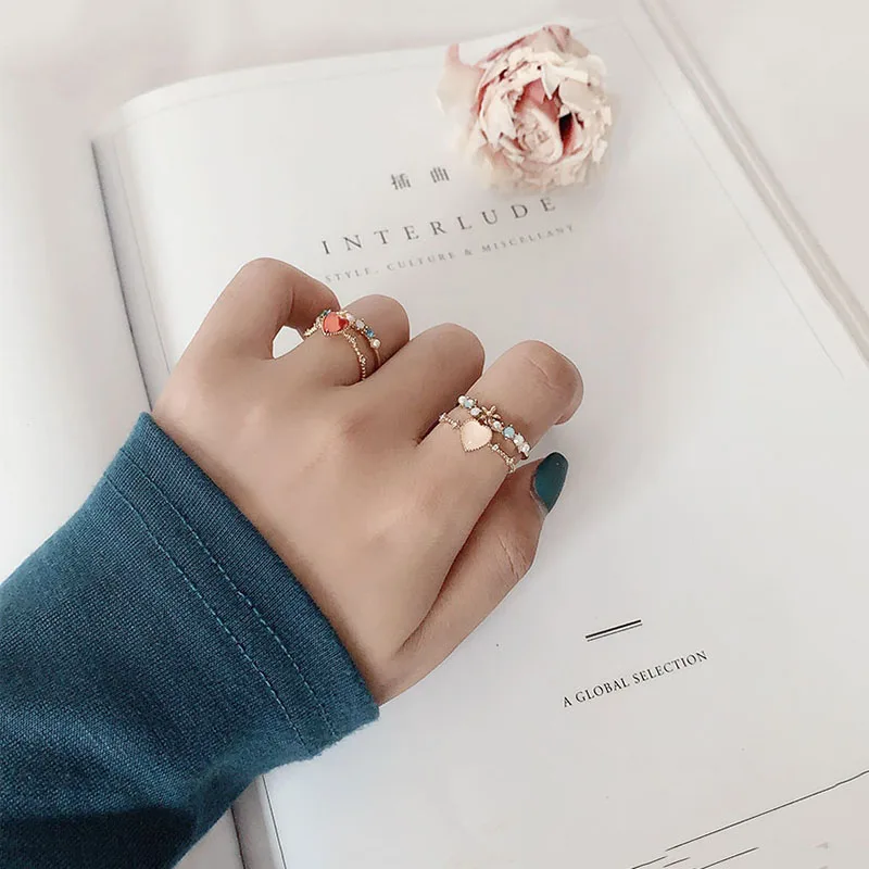 Sansummer, новинка, хит, модное большое красное сердце, двойное, молодежное, для девушек, Сетчатое, красное, модельное, одежда, индивидуальное, блестящее кольцо для женщин, ювелирное изделие