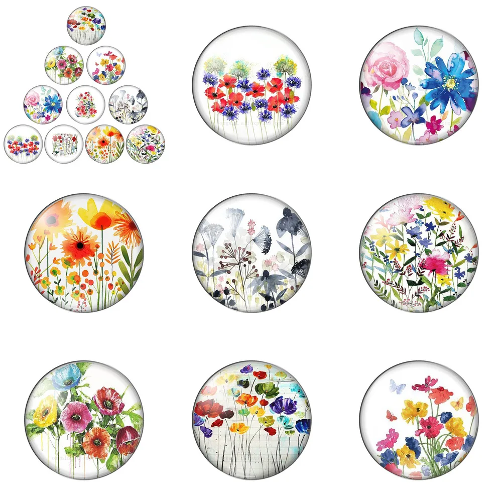 

Watercolo Flower Clusters Patterns 12mm/16mm/18mm/25mm Round Photo Glass Cabochon Demo Flat Back Making Findings