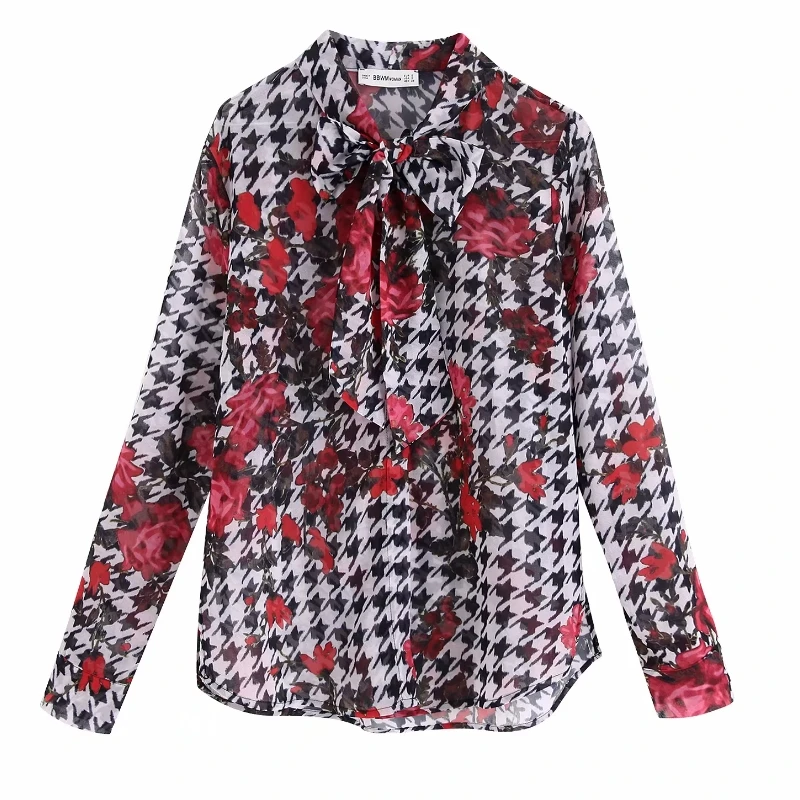 Женская винтажная блузка с цветочным принтом Повседневная Осенняя длинным