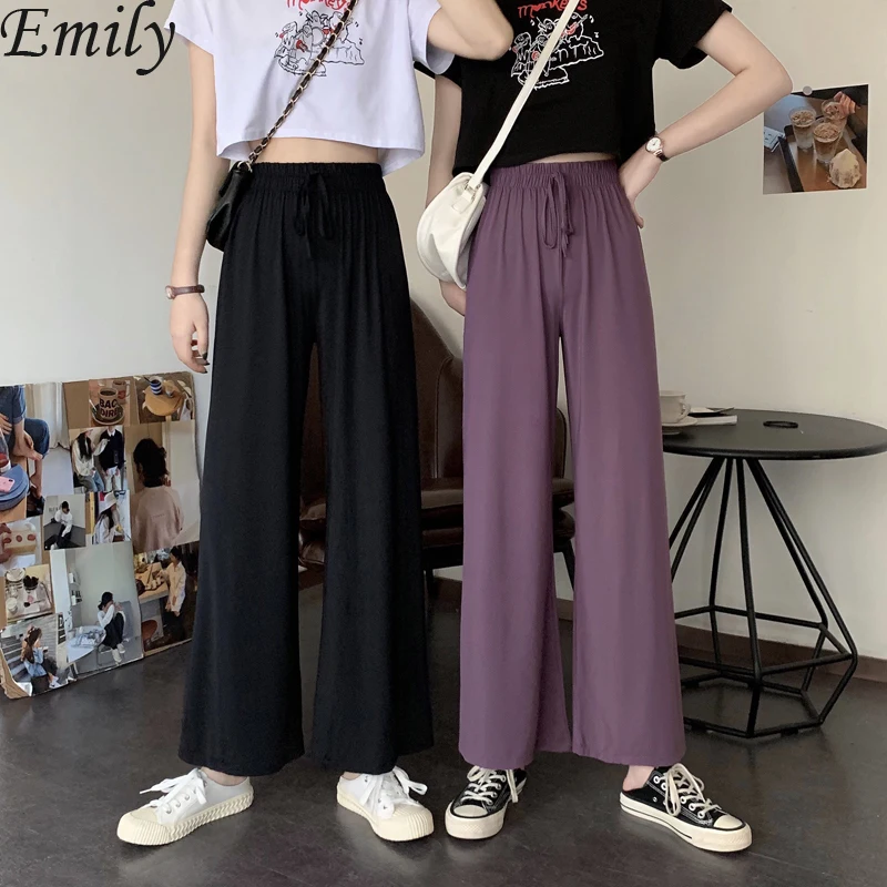 Офисные женские Капри фиолетового черного цвета широкие брюки корейские