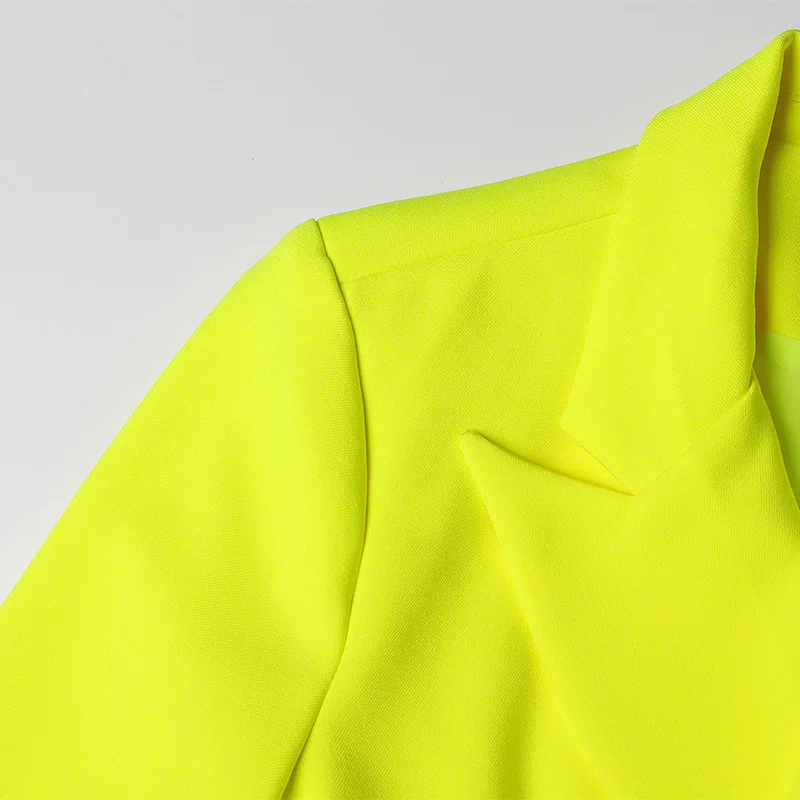 

2021 new fashion spring drooping sensation Neon yellow loose single breasted turn down collar long sleeve women suit coat girl
