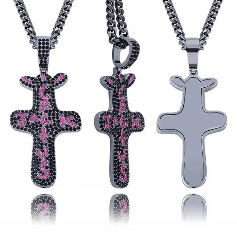 

Fashion personality men's creative black and red geometric shiny zirconia pendant necklace casual hip-hop rock party gift