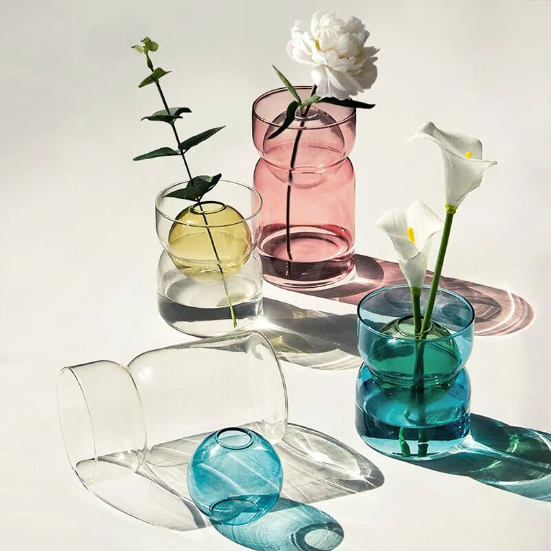 

Simple modern transparent glass bottle decoration living room flower arrangement dried flower color hydroponic plant vase WJ814
