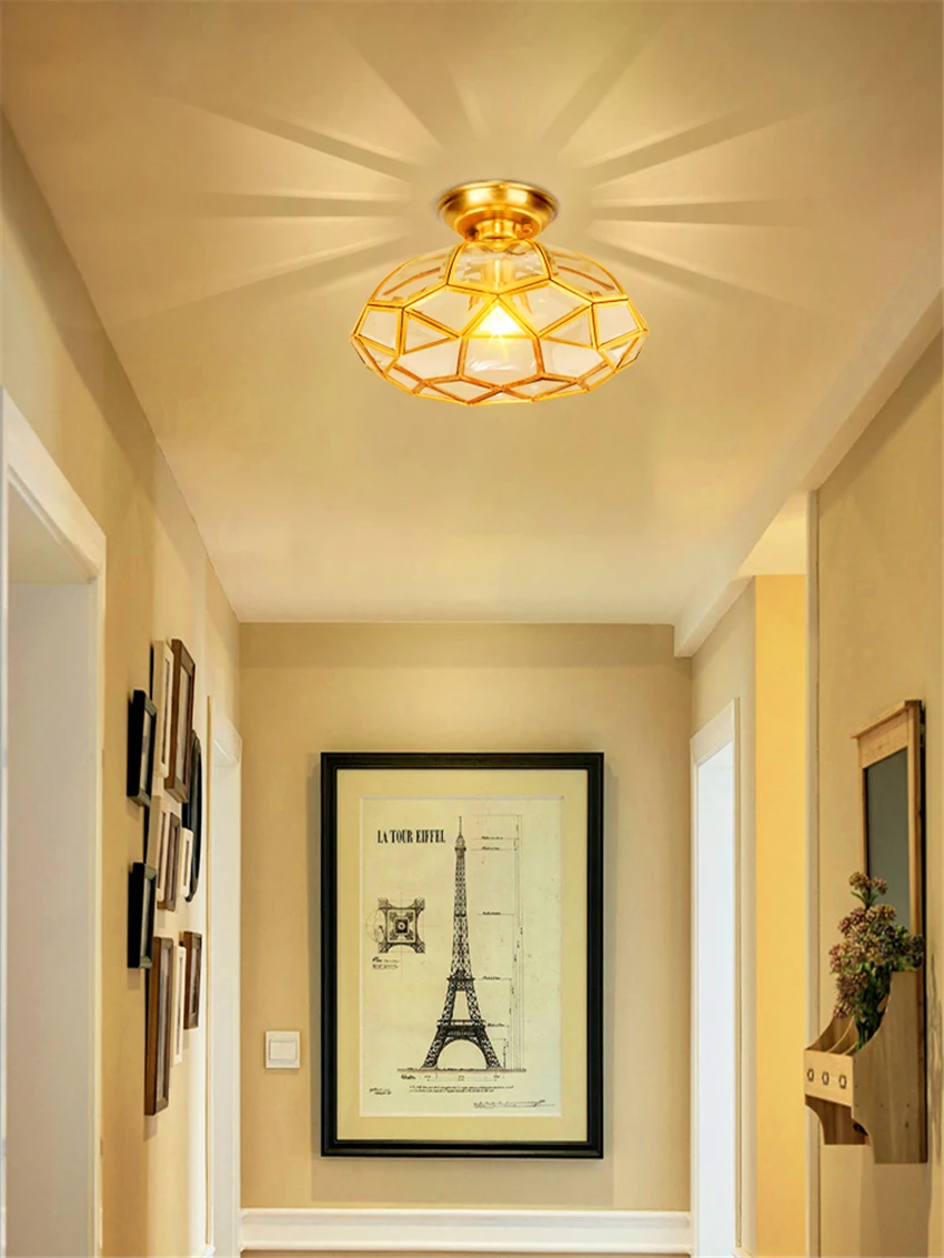 

American Led Ceiling Lights Study Dining Living Room Ceiling Lamps Corridor Room Fixtures Hanging Lamps Luminaire Simple Copper