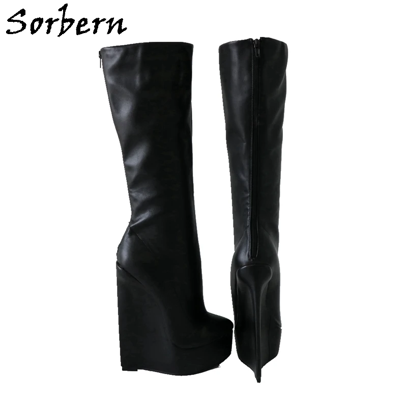 

Sorbern Narrow Wedge Heel Boots Ladies Back Zipper Slim Heels Knee High Unisex Fetish High Heel 20Cm Shoes Custom Wide Fit