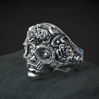 Мексиканская готический Цветок сахарный череп кольцо милые дамы Нержавеющая сталь панк в стиле хип-хоп кольцо в виде цветка, ювелирное изделие