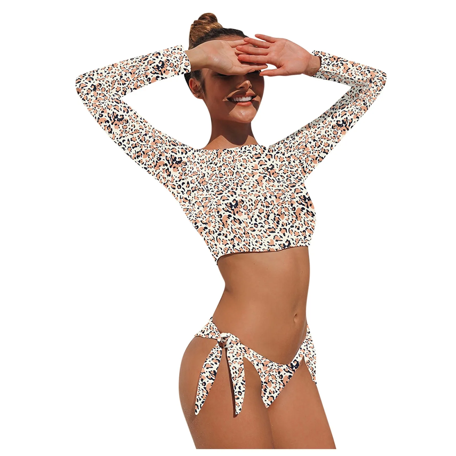 

Женский комплект бикини 2021, привлекательный солнцезащитный купальник с длинными рукавами и принтом животных, Раздельный купальник на брет...