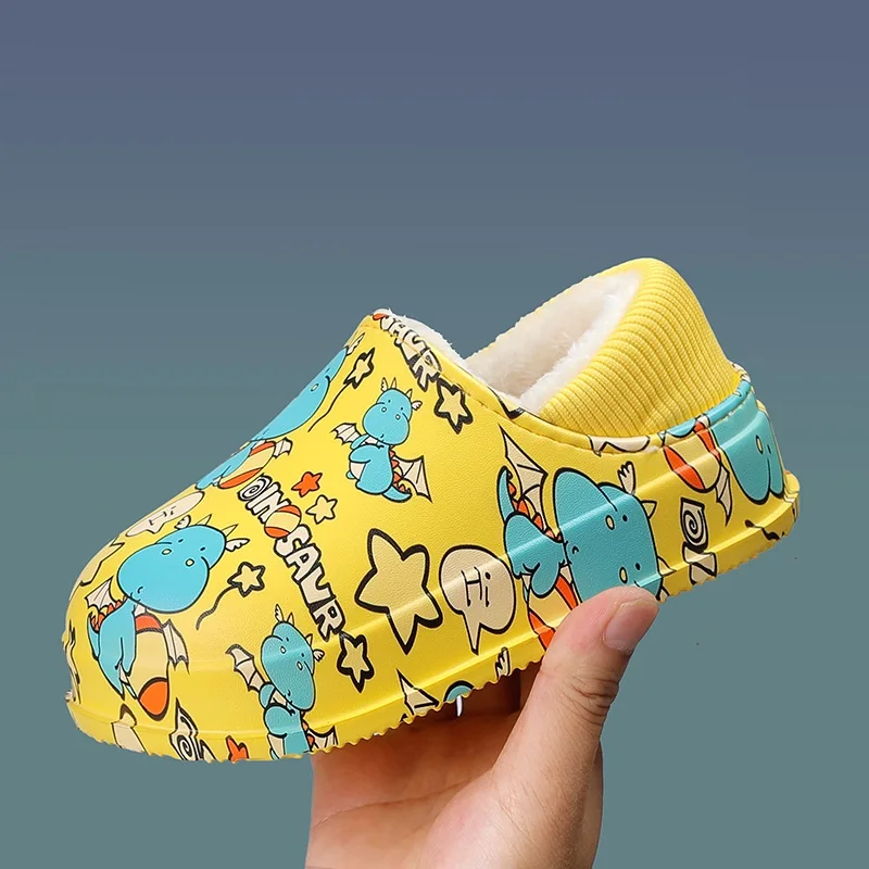 

New Winter Baby Cotton Slippers Waterproof Non-slip Indoor Shoes Plus Velvet Soft Sole Lightweight Cartoon Children's Slippers