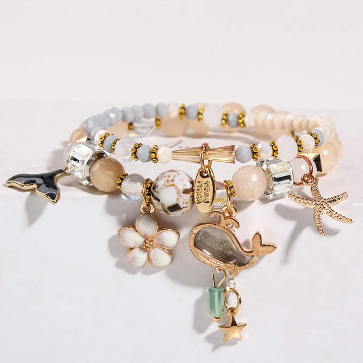 Привлекательные браслеты с подвесками в виде розового Кита для женщин цветами и