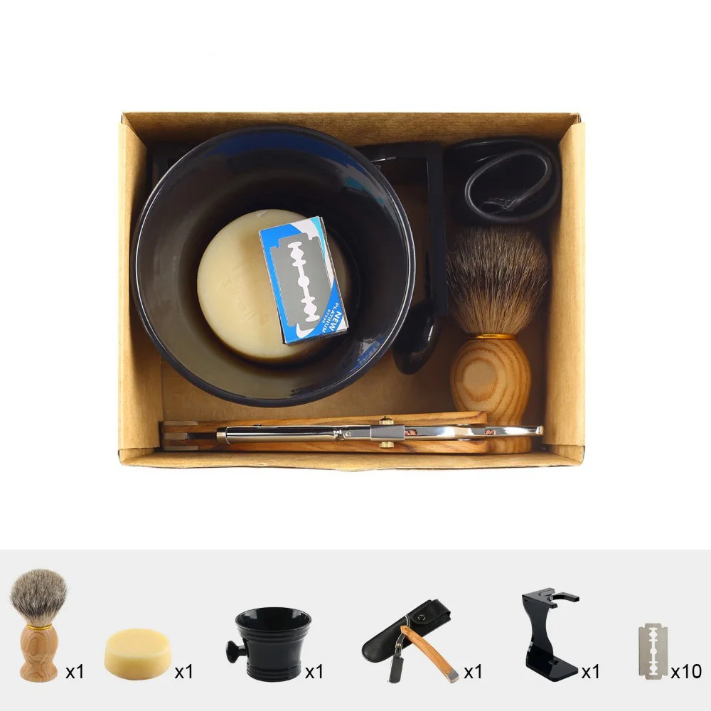 Набор для бритья из массива оливкового дерева 7 шт./компл.