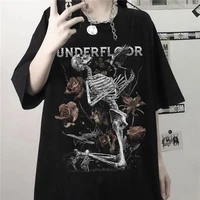 gothic t shirt womens skeleton print grunge aesthetic goth t shirt dark edgy fashion streetwear graphic tee unisex couple tops