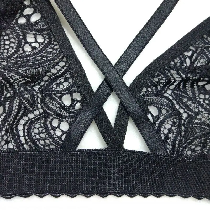 

Sexy Floral Sheer Lace Bra Seamless Bralette Bustier fitness Women Bra Women Cross Bandage Crop Tank Top