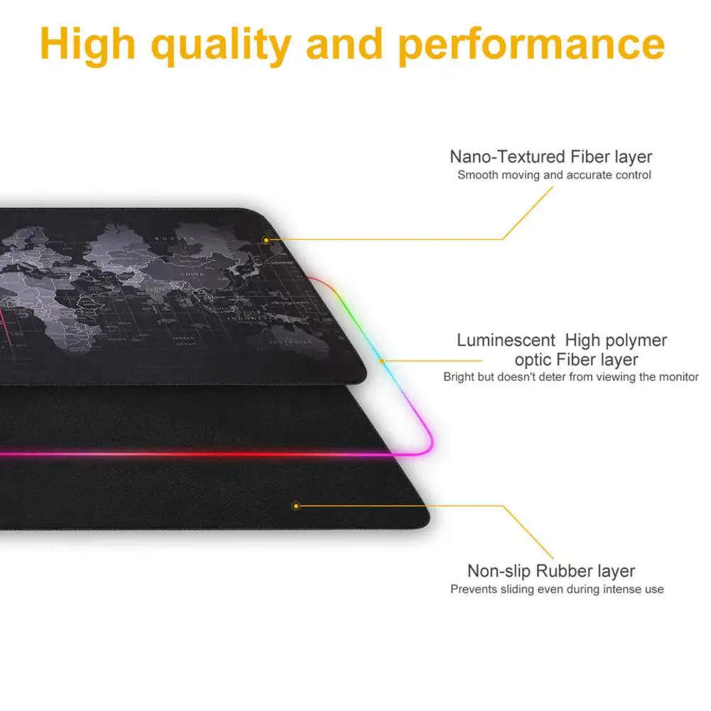 

Gaming Mouse Pad LED Lighting World Map RGB Led Backlight Mouse Pad for PC Laptop Desk Keyboard