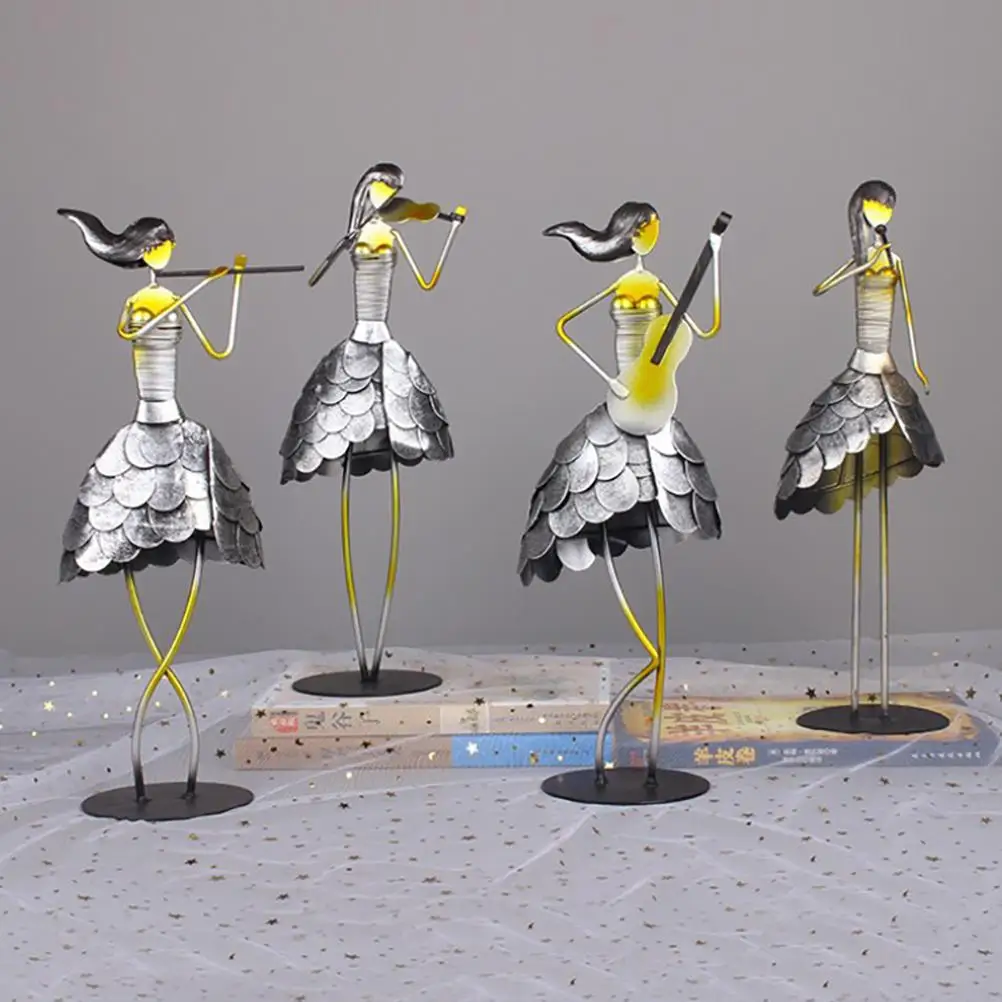 

Retro Creative Metal Ornaments Living Room Office Home Decoration Accessories Iron Statue Crafts Gifts Music Girl Sculpture Desk