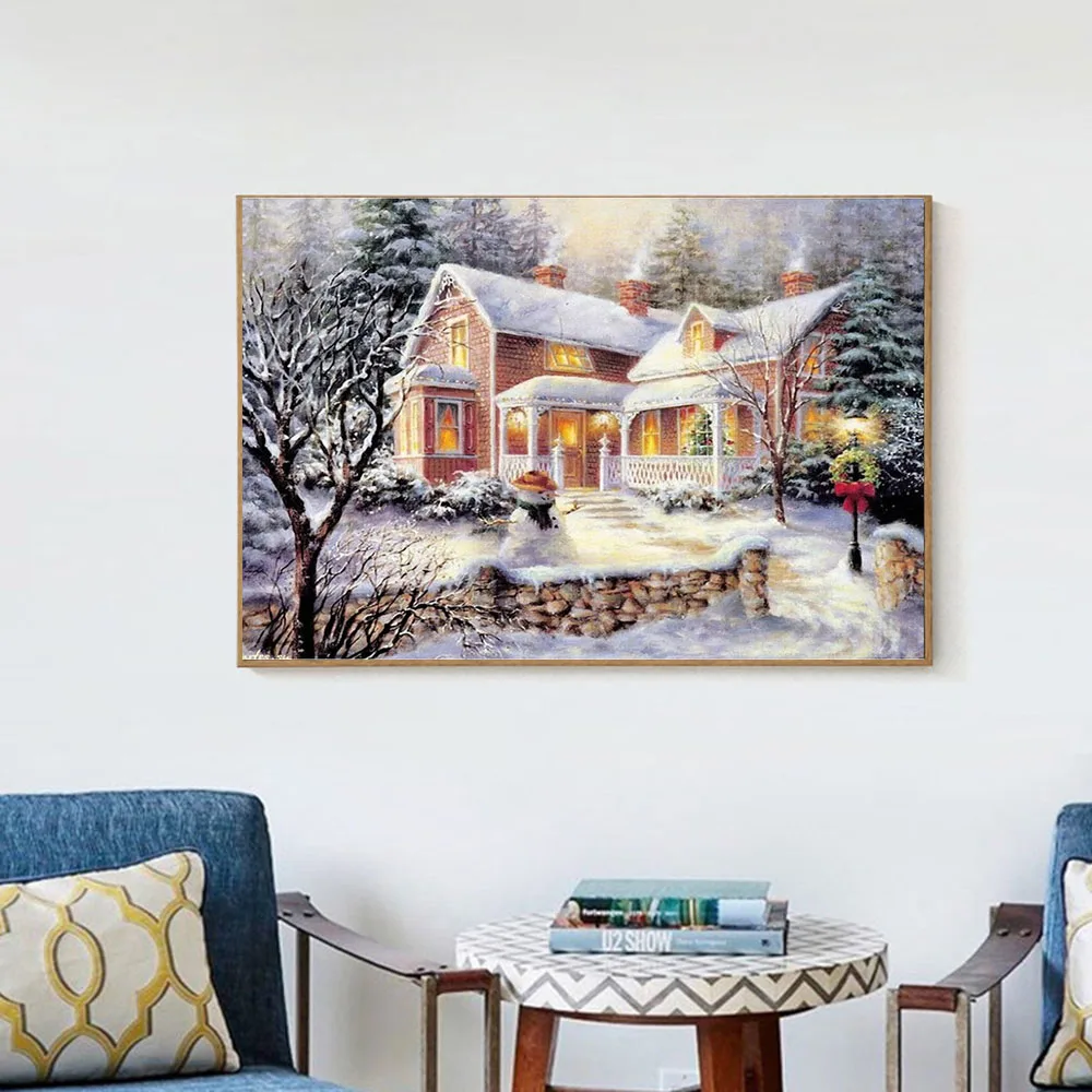 New 5D Round Diamond Painting Snow House Cross Stitch Kit DIY Embroidery Needlework Rhinestone Home Decor XY20 | Дом и сад
