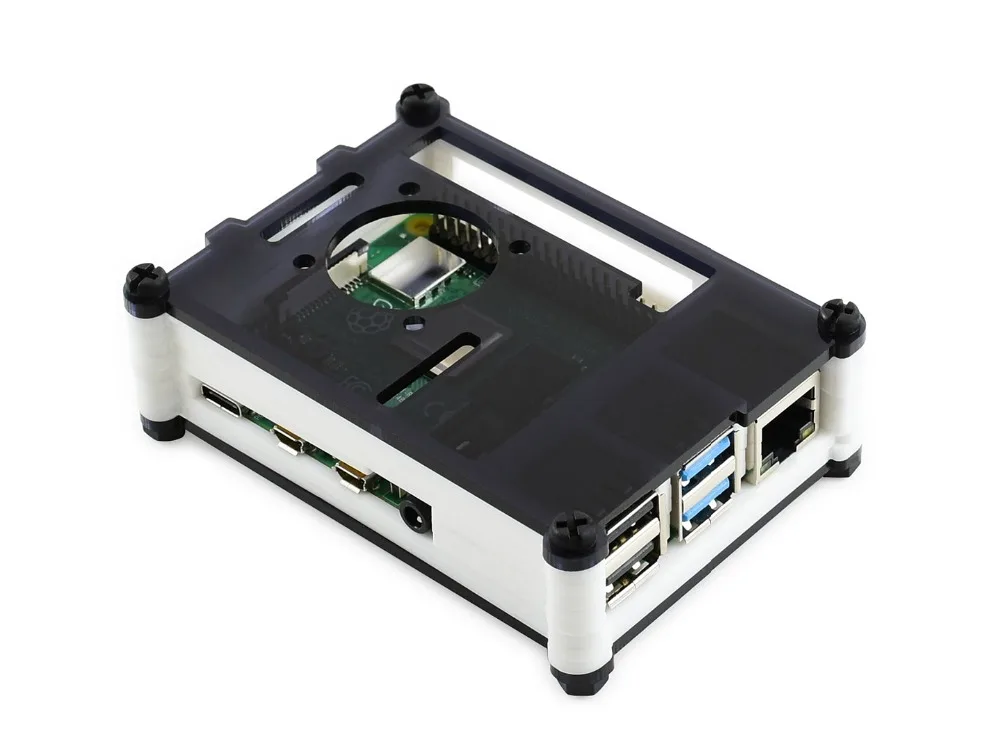 Waveshare черный/белый акриловый чехол для Raspberry Pi 4 Модель B, с охлаждающим вентилятором, пылестойкость, хорошее распределение тепла