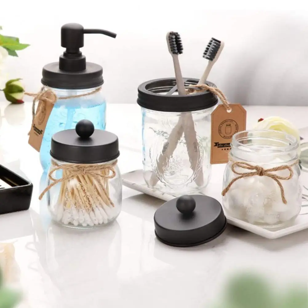 

4Pcs/Set Foaming Soap Dispenser Rustic Transparent 304 Stainless Steel Mason Jar Bathroom Accessories Set for Home