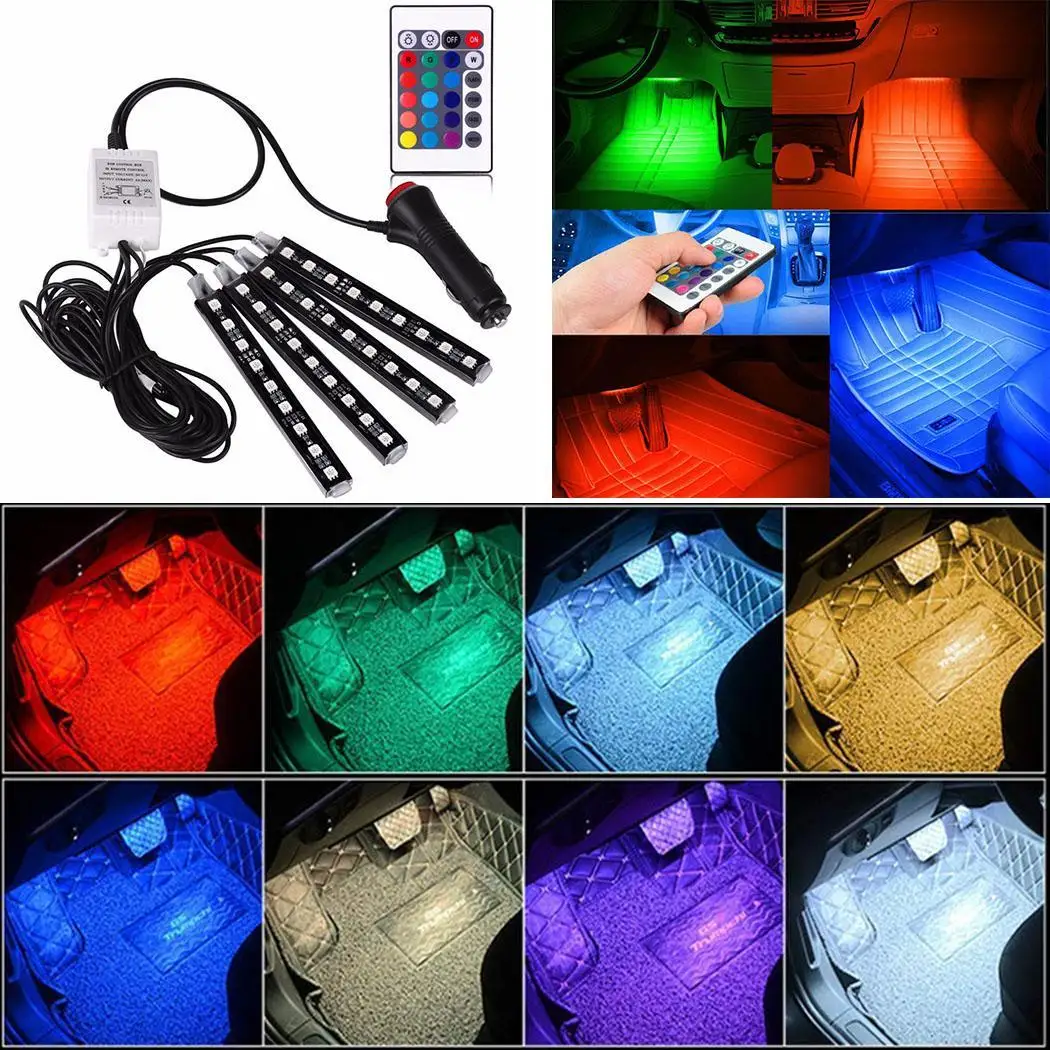Car 1 Drag 4 Light Bar Remote Control 4x9 IP65 LED Atmosphere Decorative cigarette lighter socket glue | Автомобили и мотоциклы