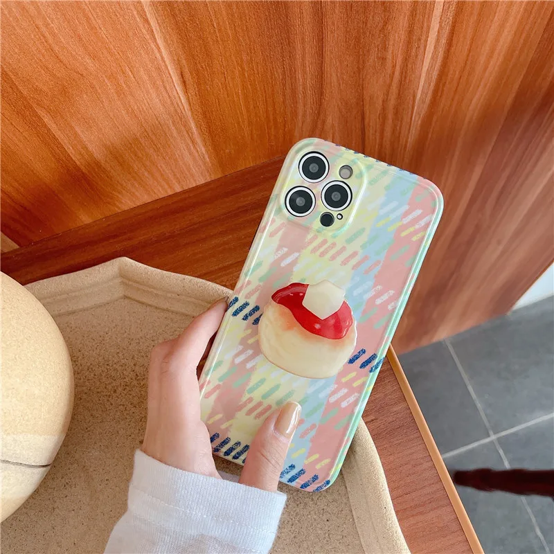 

Korean Creamy Color Lattice Stand holder phone Case For iphone 7 8 Puls X XR XS 11 12 pro Max Lovely soft IMD Back Cover