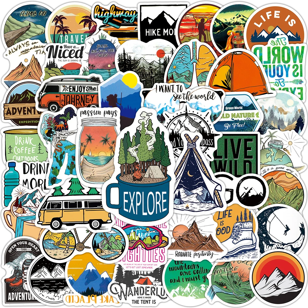 

10/50/100PCS Outdoor Explore Mountain Climbing Stickers Laptop Guitar Luggage Waterproof Graffiti Sticker Decal Kid Classic Toys