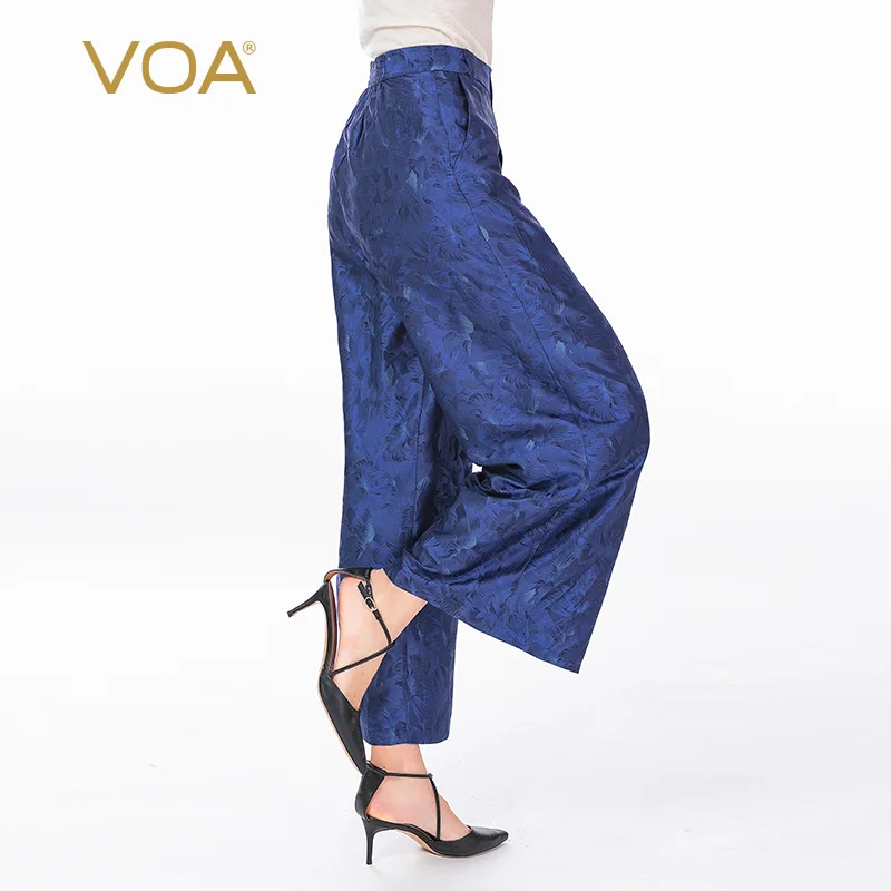 

Женские брюки VOA 27, момме, шелковые темно-синие, стильные, K3693, жаккардовые, с эластичным поясом, с боковыми карманами, широкие брюки