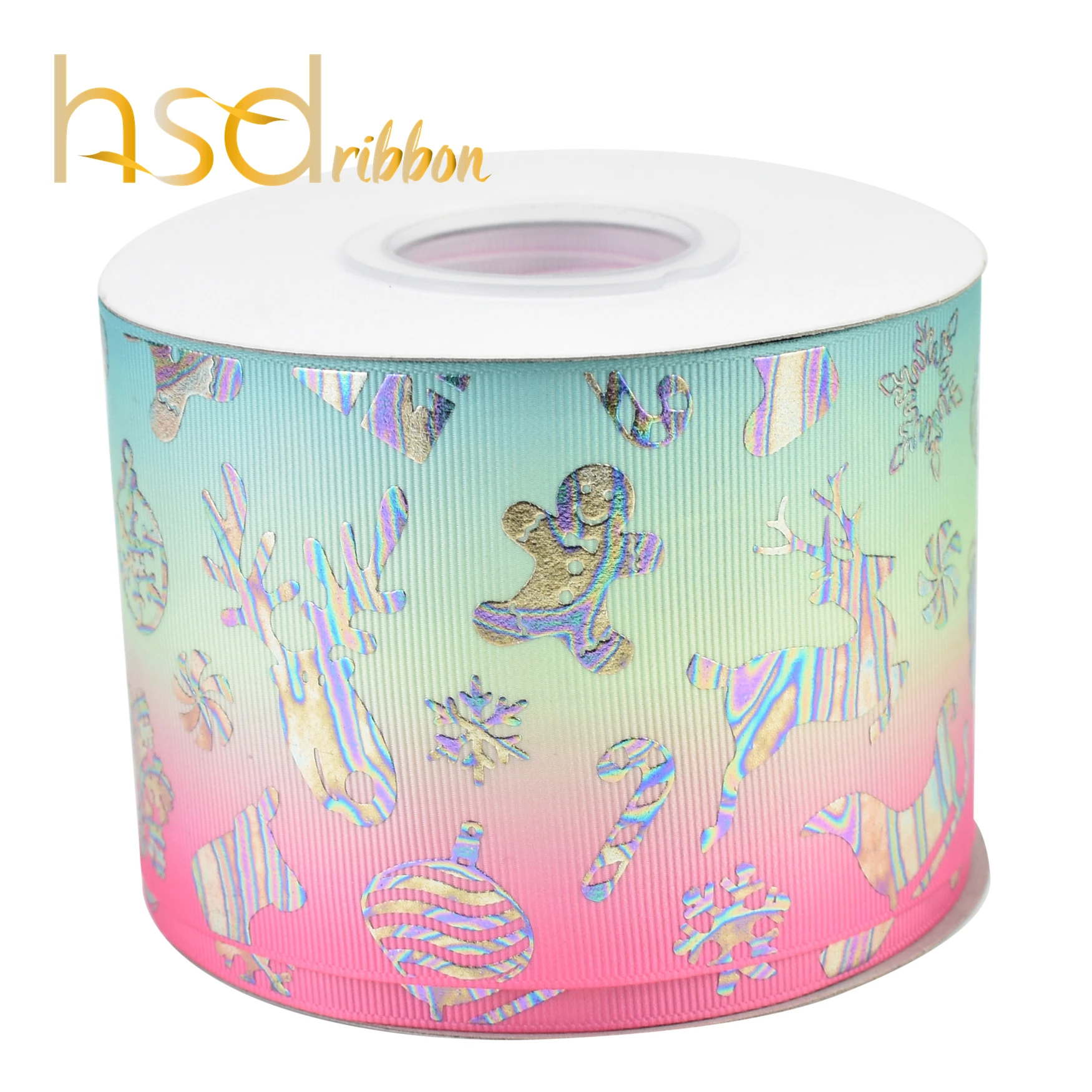 HSDRibbon 75 мм 3 дюйма Рождественская лазерная Золотая фольга Серебряная Радужная на