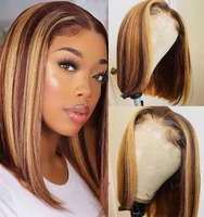 highlight wig human hair wigs short bob wig for black women straight lace front wig t part peruvian pre plucked with baby hair
