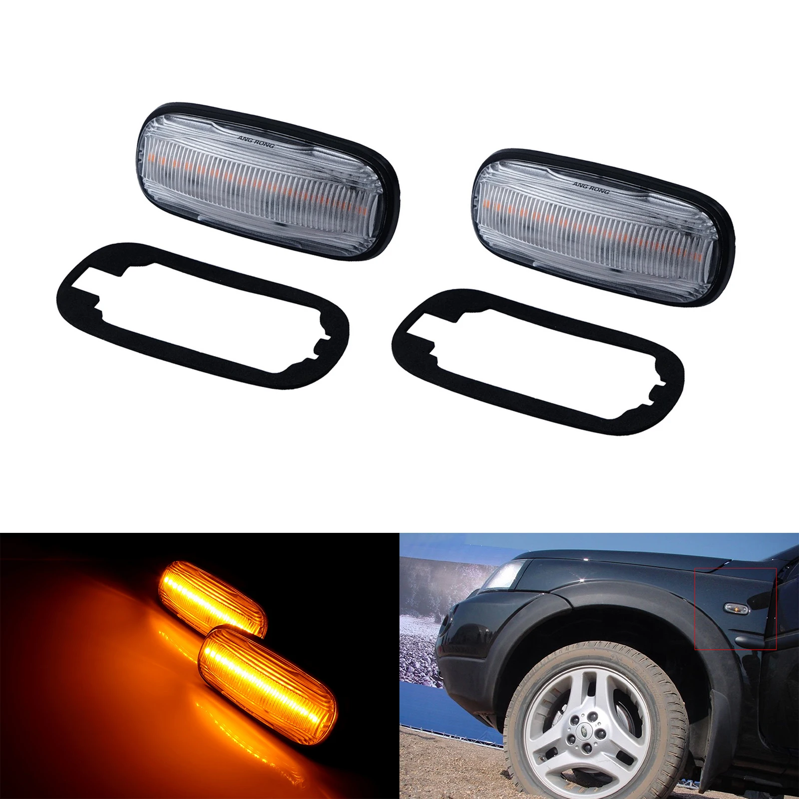 

ANGRONG 2x Clear Lens LED Side Repeater Indicator Light For Land Rover Defender 90 110 98-16
