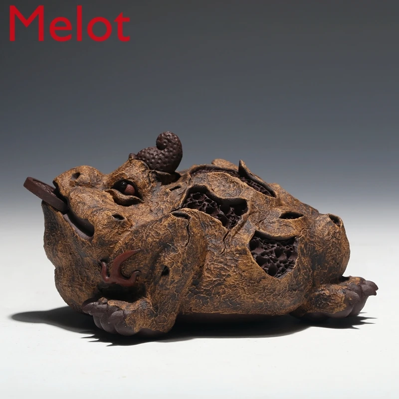 

Yixing Purple Sand Tea Pet Decoration Sculpture Tea Set Famous Chen Hongjun Handmade Bark Golden Toad Tea Ceremony Utensils