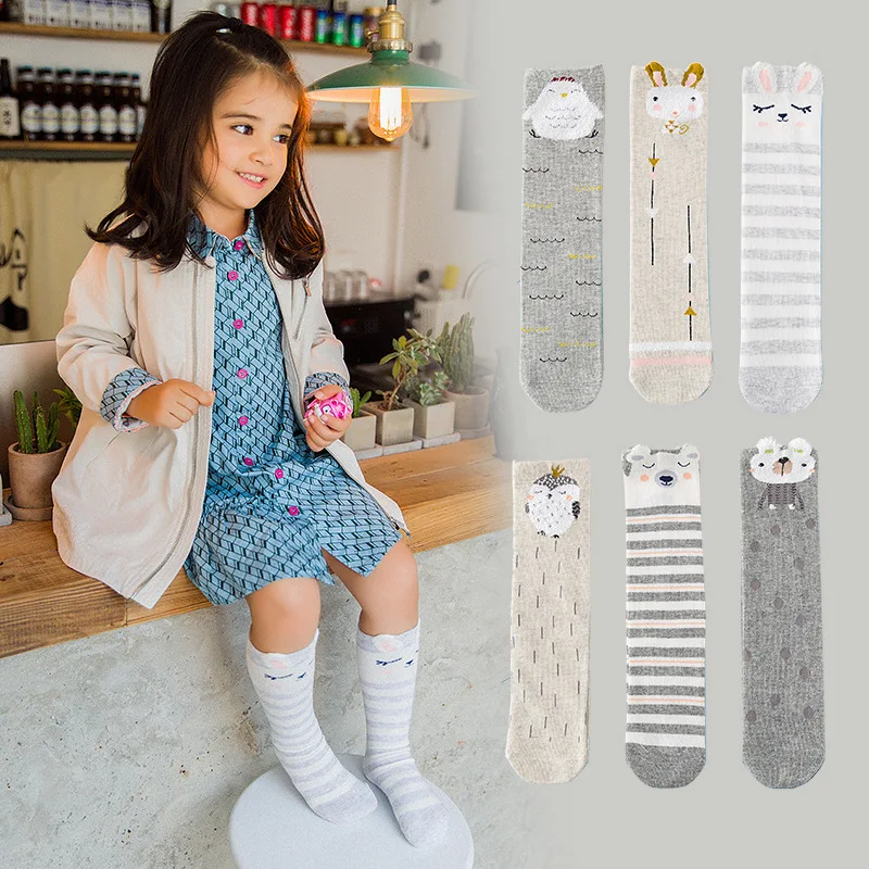 

Baby Cartoon Knee High Socks Girls Cotton Striped Cute Long Socks Child Kids Infant Autumn Winter Sock