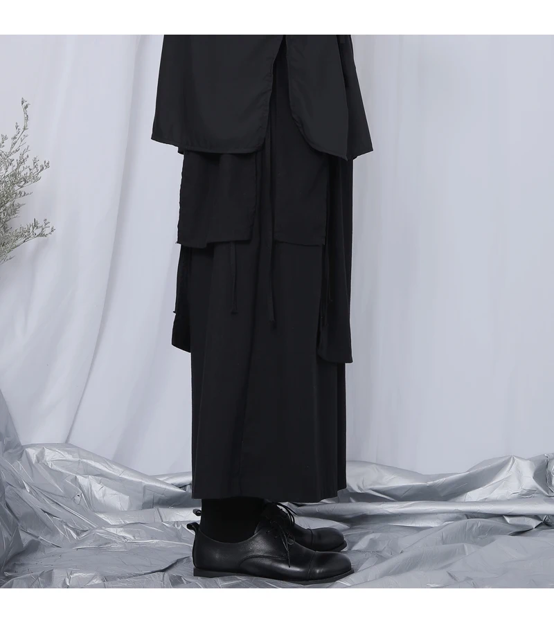 Men's Black Pants Large Loose Casual Falling Wide Leg Handsome Nine Point Cotton Linen | Мужская одежда