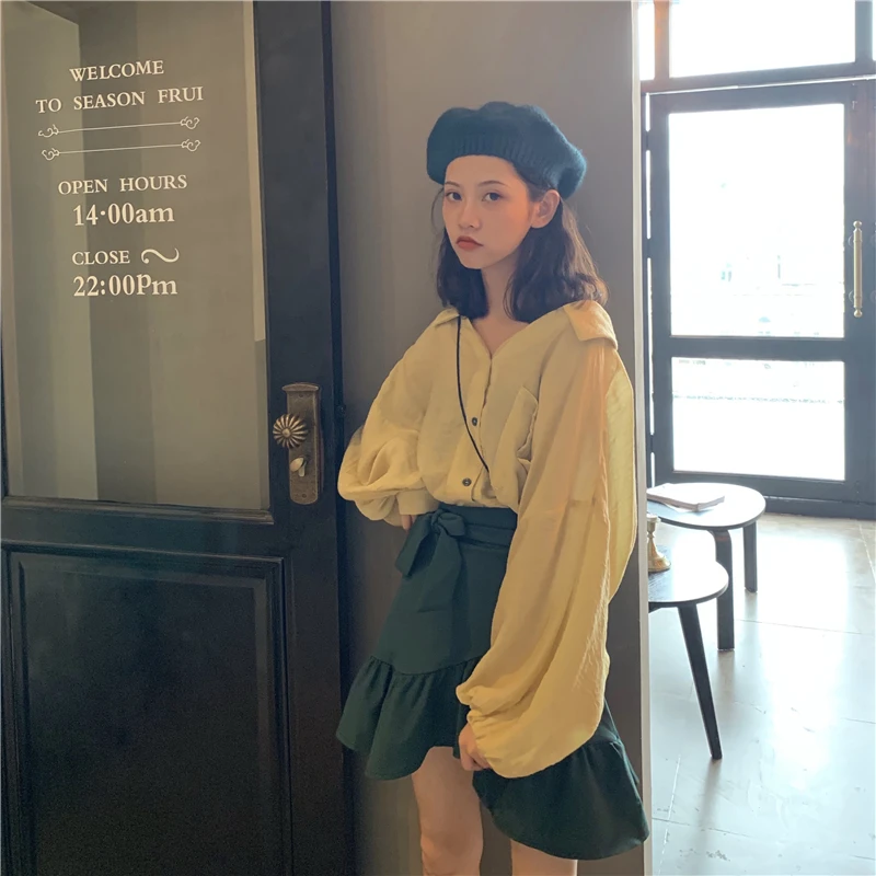 

pockets full loose turn-down collar casual Korean style Spring and autumn ladies tops Women's Clothing fashion brand shirts new