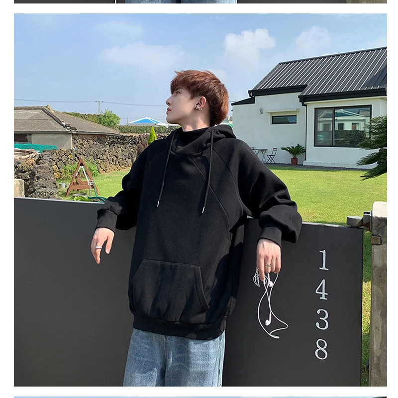 

Мужские однотонные толстовки с капюшоном, модные повседневные свободные пуловеры большого размера с длинными рукавами в Корейском стиле д...