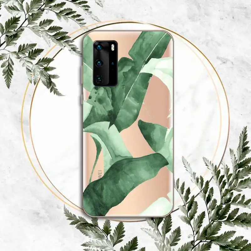 

green leaf Phone Case Clear Transparent for huawei honor P 40 30 20 lite Pro 10 i 8 9 x p smart 2019