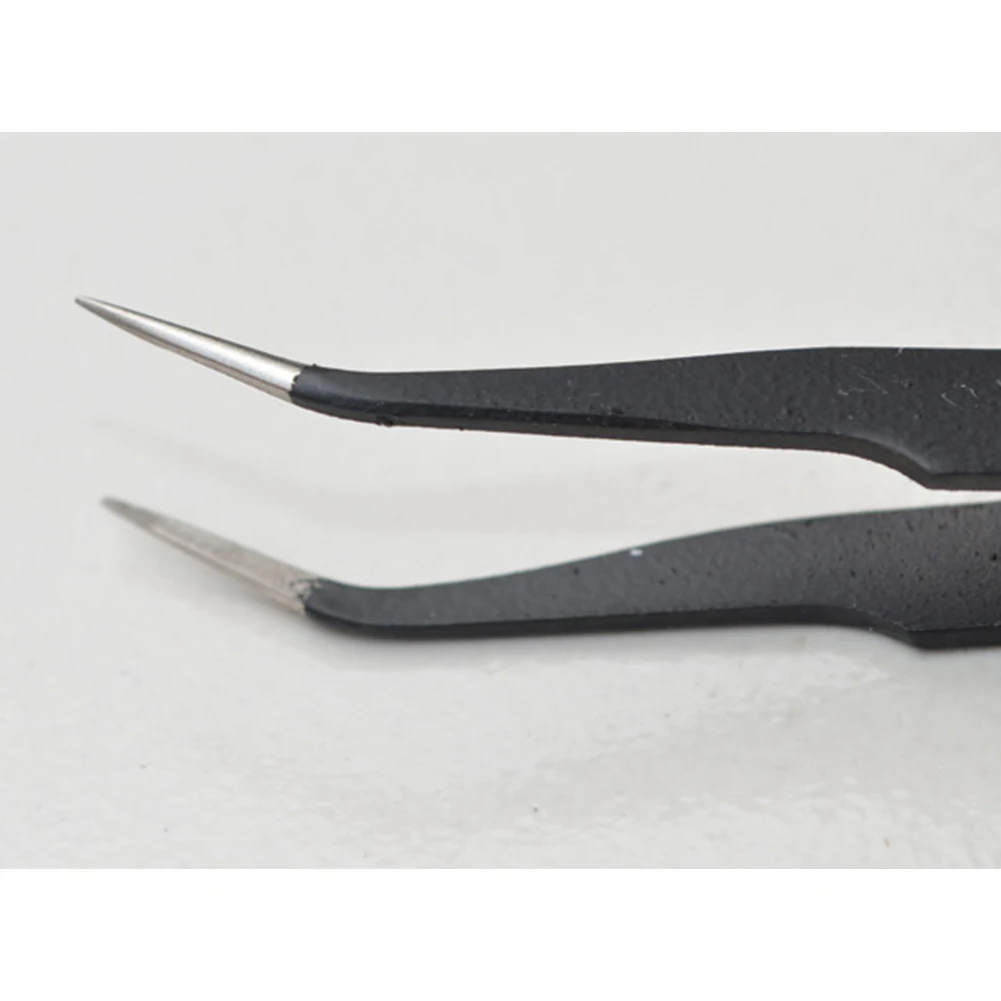 

New 2PCS Anti-magnetic Antistatic Curved Straight Tips Tweezer Stainless Steel Curved Black Nail Art Tweezer Hand Picking Tool