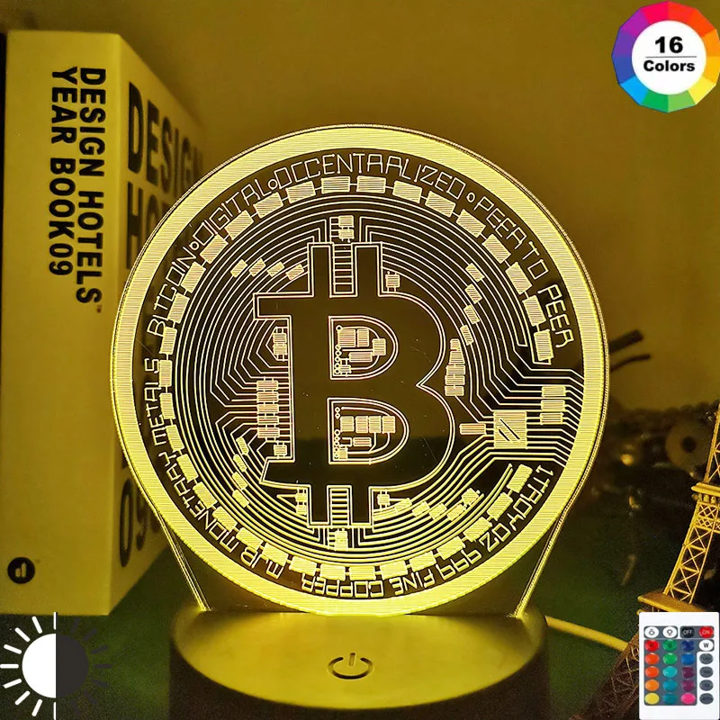 

Acrylic Led Night Light Bitcoin for Room Decorative Nightlight Touch Sensor 7 Color Changing Battery Powered Table Night Lamp 3d