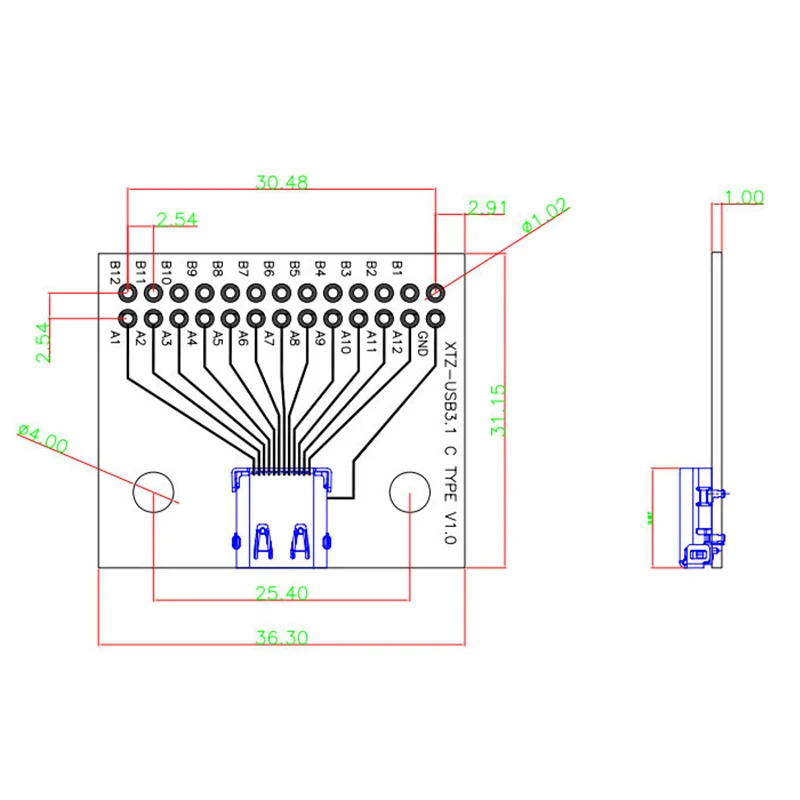 1 шт. USB 3 разъемом Type C 24Pin со штекера на гнездо адаптер розеток припоя 24P PCB плата с 2