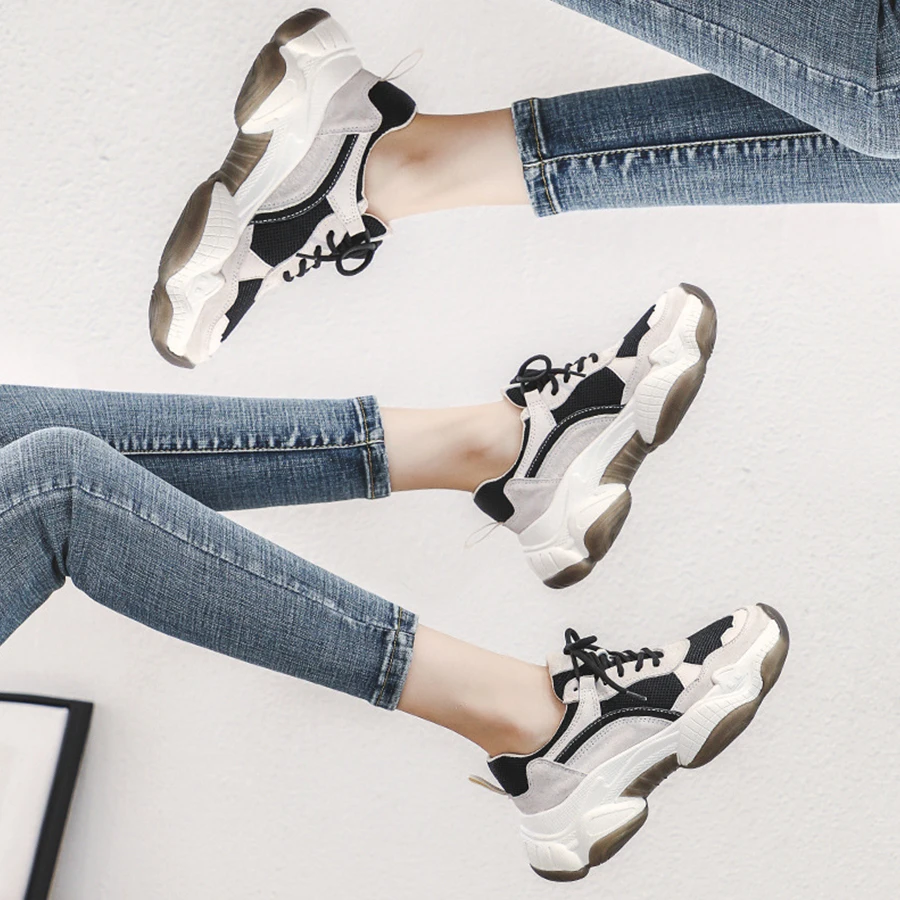 

LCIZRONG Fashion New Casual Shoes Female Genuine Leather Platform Ladies Sneakers Breathable Comfortable Women Shoes