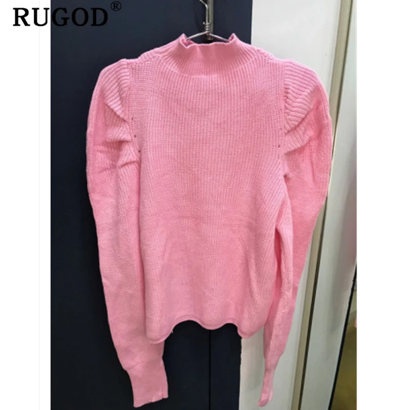 RUGOD винтажный однотонный вязаный женский свитер модный круглый вырез пышные