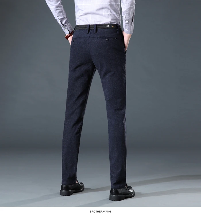 Осень и зима новые мужские плотные повседневные брюки бизнес мода Slim Fit Брюки брендовые черные темно-серые