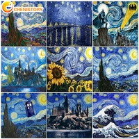 chenistory painting by numbers starry sky oil picture on canvas diy kits acrylic paint landscape coloring by number home decor