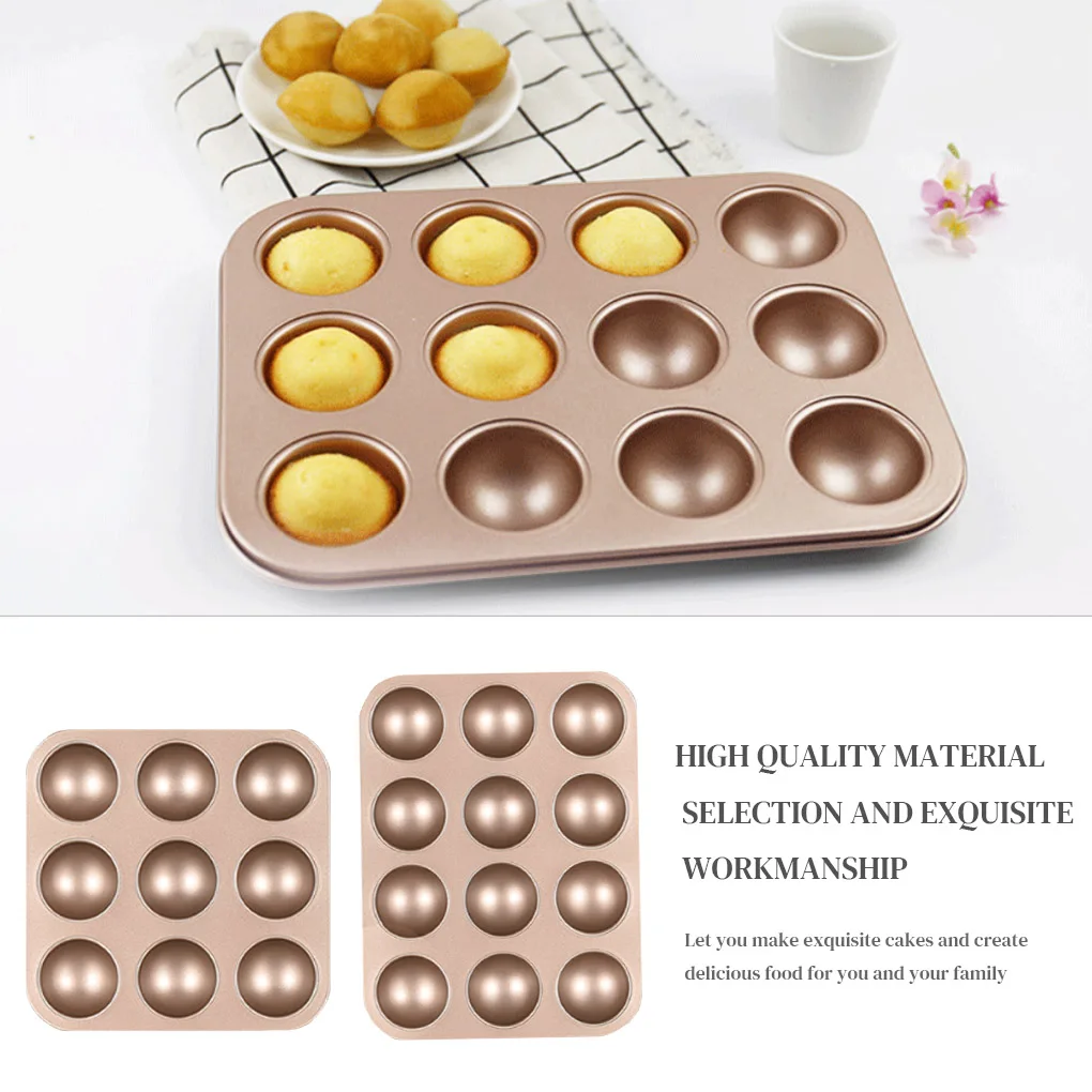 

Non-stick Cake Mold Carbon Steel Round Half Ball Mould Baking Tray for Chocolate Desserts Ice Cream, 12-Cavity