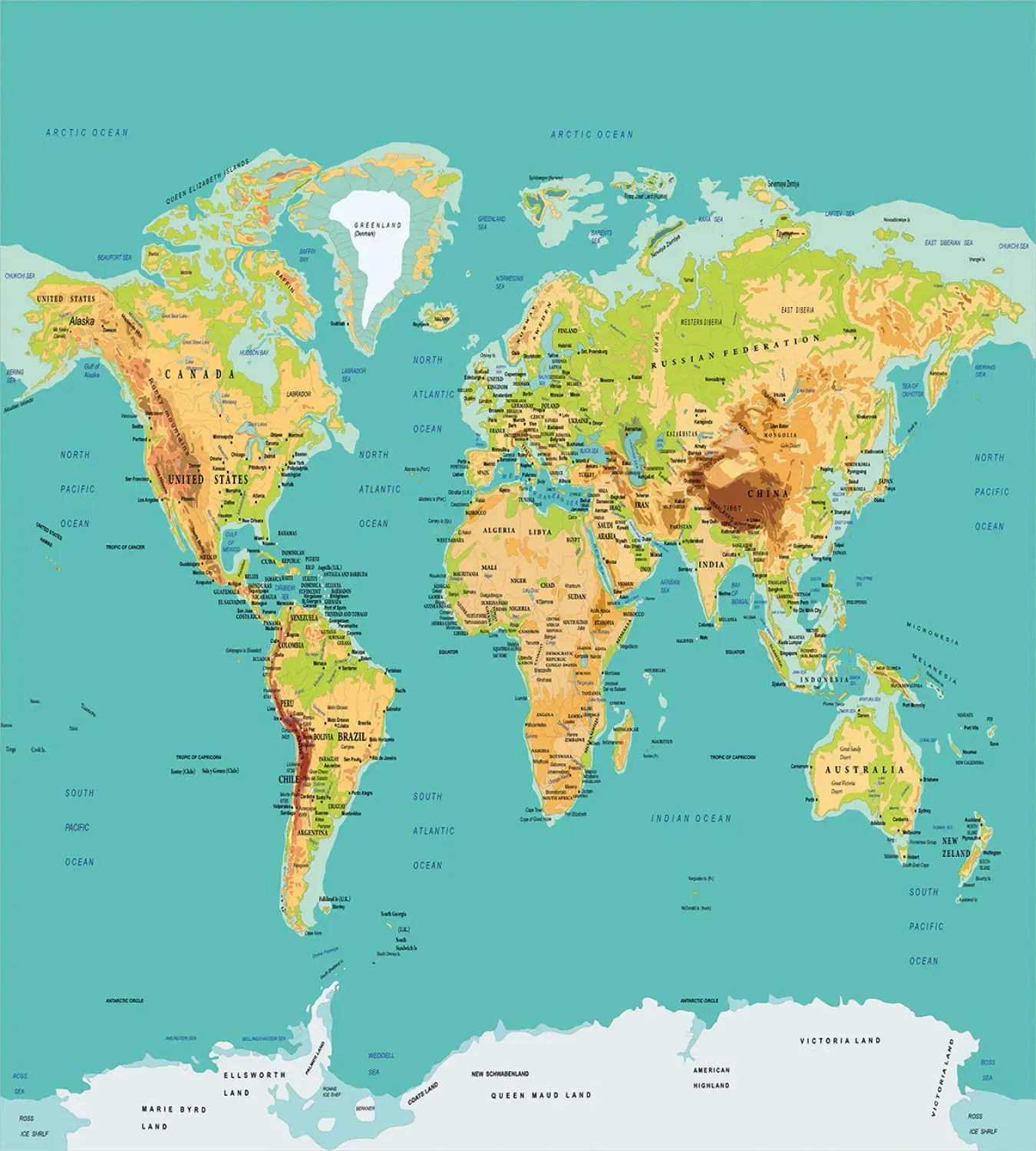 Map Duvet Cover Set Map of The World Geography Continents and Countries Physical Cartography Image Decorative 3 Piece Bedding
